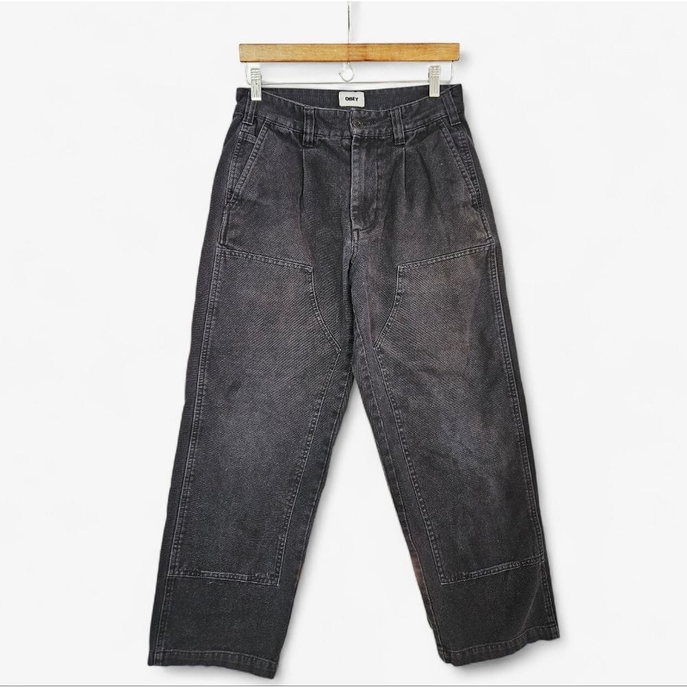 Obey Clothing Leah Baggy DBL Knee Wide Leg Relaxed Fit Jeans in Washed Black 30